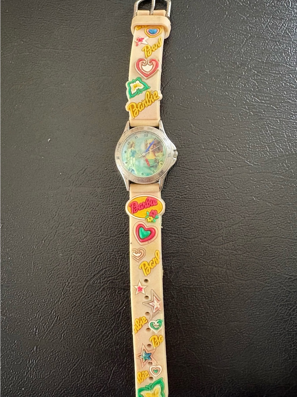 Barbie Beige Kids Watch with Multicolor Charm Accents